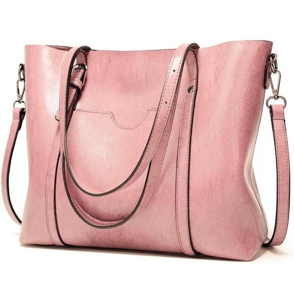 Pink Vegan Leather Top Handle Satchel Bag/Tote Bag - Picture 1 of 8